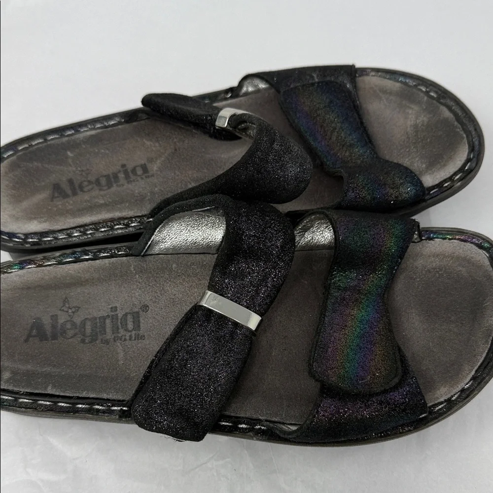 Alegria Karmen Black Shimmer Comfort Slides Iridescent Y2K Fairycore Sandals 7